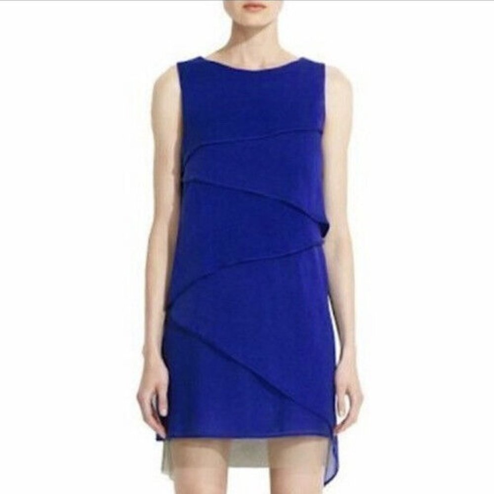 BCBG MAXAZRIA CELINE RUNWAY Dress Silk Cascade Layered Shift Sheath MOQ6N195